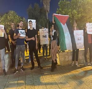 A stand in Haifa condemning the assassination of Abu Aqila and Al-Zubaidi