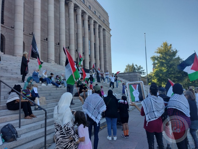 A protest stand in solidarity with the Palestinian people in Helsinki