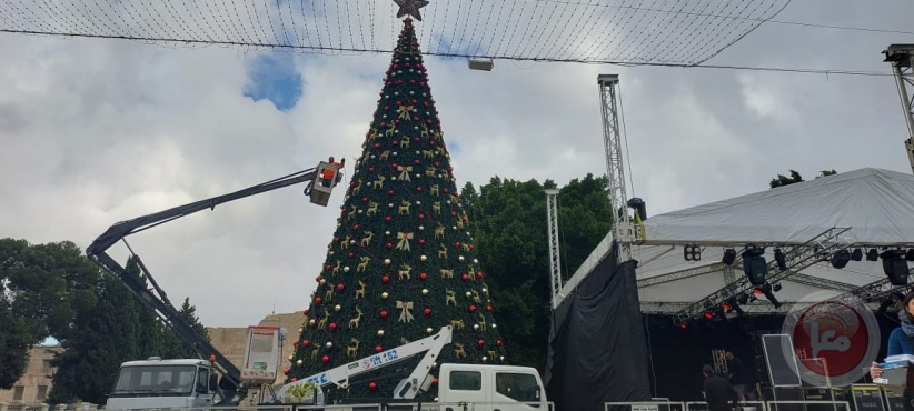 Beginning of decorating the Christmas tree in Bethlehem