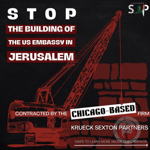 Chicago: A campaign against a company involved in planning the construction of the US Embassy in Jerusalem