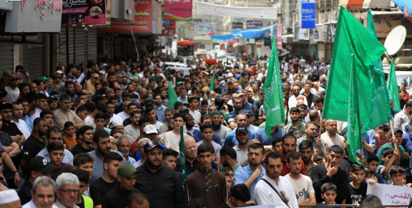 Hamas organizes a mass march in the northern Gaza Strip in support of Al-Aqsa and Jerusalem